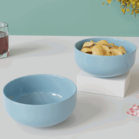 Solid Sky Blue Ceramic Bowl Set Of 2 - The Earth Store - Bowl